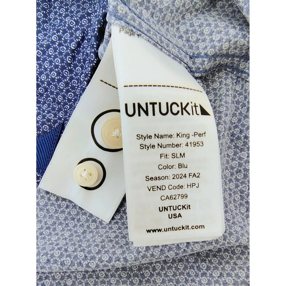 NWT UNTUCKit Mens Nylon Shirt Large Performance Blue Micro Print Slim Fit New